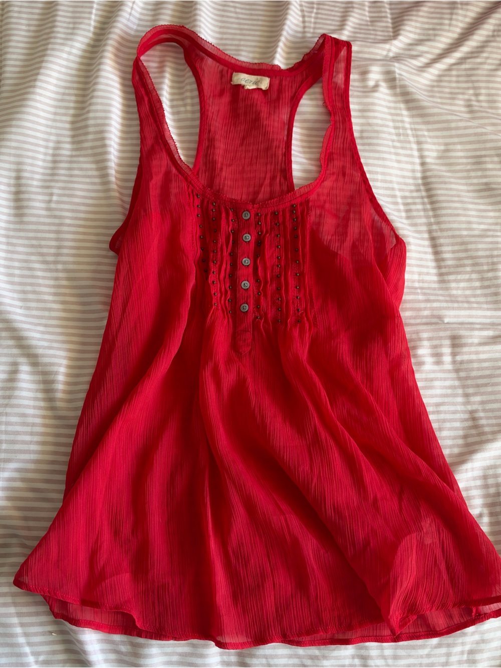 aerie Red Racerback Tank with Button & Stud Trim